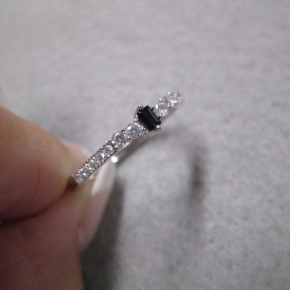 Dainty BLACK DIAMOND 925 Sterling Silver Ring>Birthstone, Minimalist, Promise - Picture 1 of 5